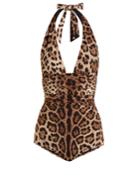 Dolce & Gabbana Leopard-print Ruched Halterneck Swimsuit