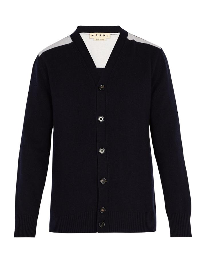 Marni Check Panel Wool Cardigan