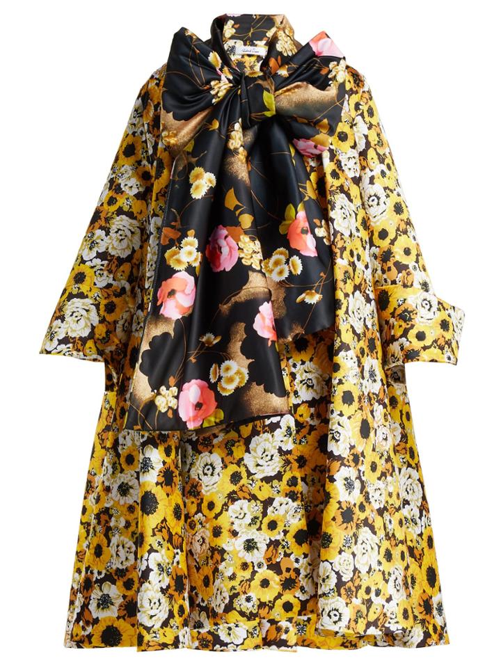 Richard Quinn Floral-print Tie-neck Coat