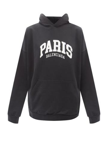 Balenciaga - Paris Embroidered Cotton-jersey Hooded Sweatshirt - Womens - Black