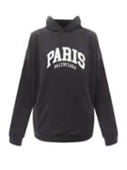 Balenciaga - Paris Embroidered Cotton-jersey Hooded Sweatshirt - Womens - Black