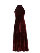 Matchesfashion.com Saloni - Michelle Halterneck Velvet Midi Dress - Womens - Burgundy
