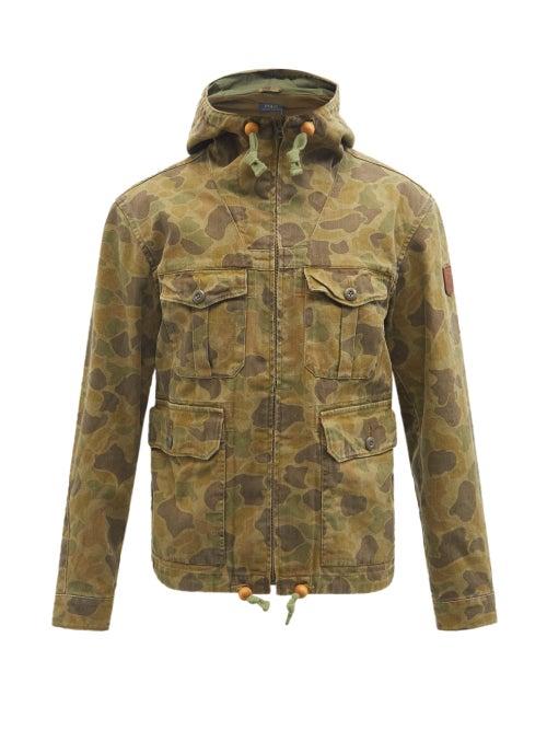 Mens Rtw Polo Ralph Lauren - Camouflage-print Cotton-herringbone Hooded Jacket - Mens - Khaki Multi