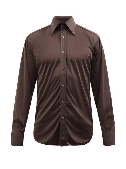 Tom Ford - Point-collar Jersey Shirt - Mens - Brown