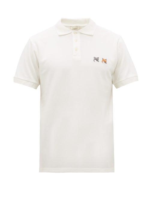 Matchesfashion.com Maison Kitsun - Fox Appliqu Cotton Piqu Polo Shirt - Mens - Cream