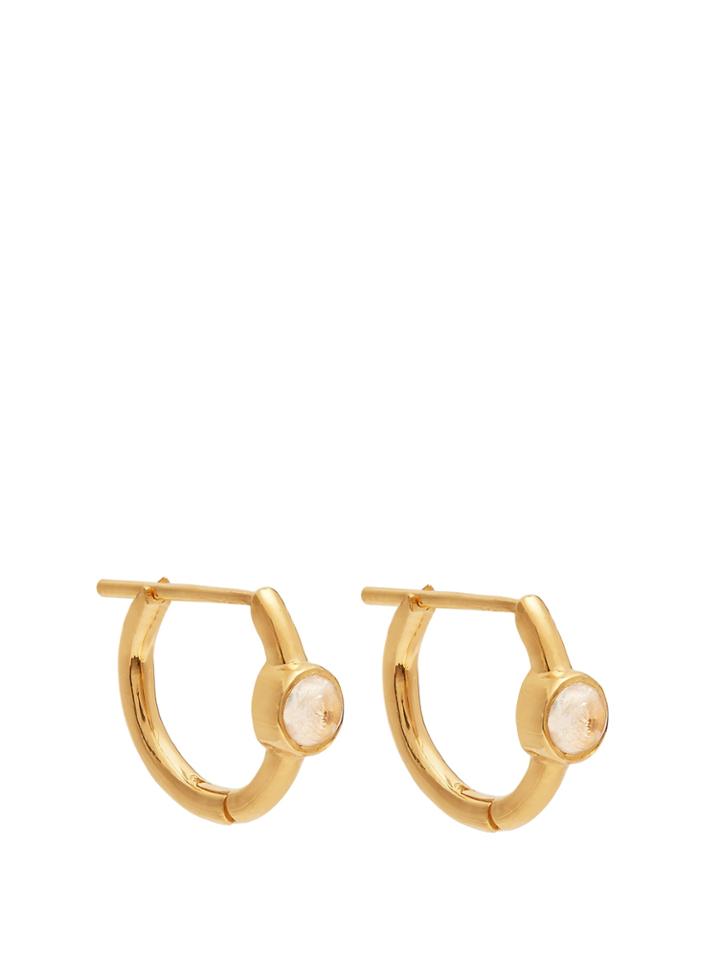 Theodora Warre Moonstone Embellished Silver Hoop Earrings