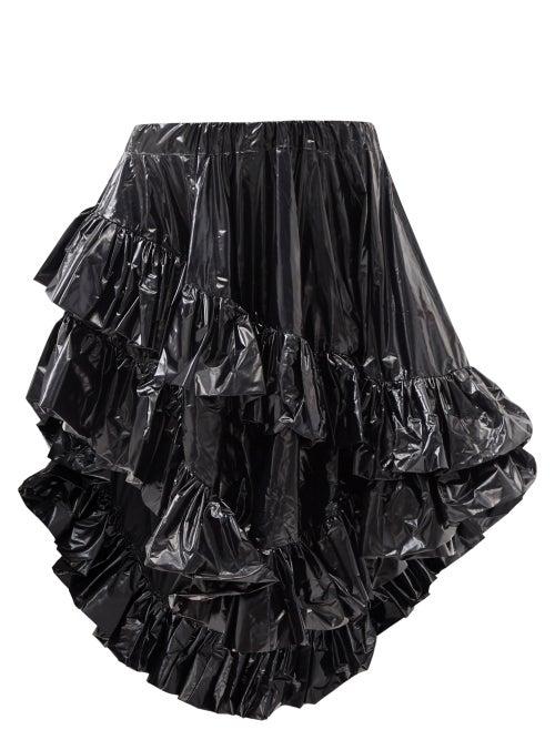 Vaquera - Flounced Vinyl Midi Skirt - Womens - Black