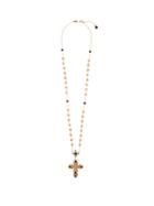 Matchesfashion.com Dolce & Gabbana - Beaded Crystal-embellished Cross-pendant Necklace - Womens - Gold