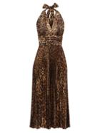 Dolce & Gabbana - Halterneck Leopard-print Silk-blend Jersey Dress - Womens - Brown