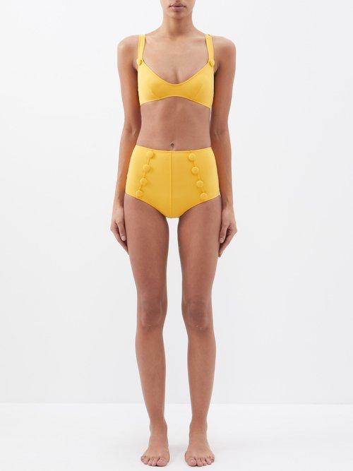 Lisa Marie Fernandez - Magdalena Buttoned High-waist Bikini - Womens - Yellow