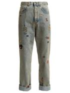 Matchesfashion.com Gucci - Embroidered High Rise Jeans - Womens - Blue Multi