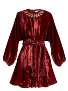 Rhode Resort Ella Tie-waist Embroidered Velvet Dress