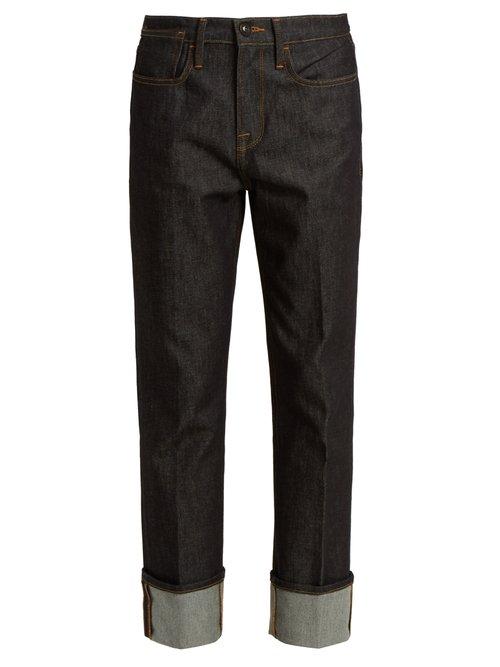 Matchesfashion.com Frame - Le Raw Oversized Cuff Straight Leg Denim Jeans - Womens - Dark Indigo