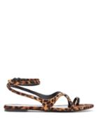 Matchesfashion.com Saint Laurent - Gia Leopard Print Calf Hair Sandals - Womens - Leopard