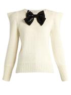 Saint Laurent Bow-embellished Peak-shoulder Sweater