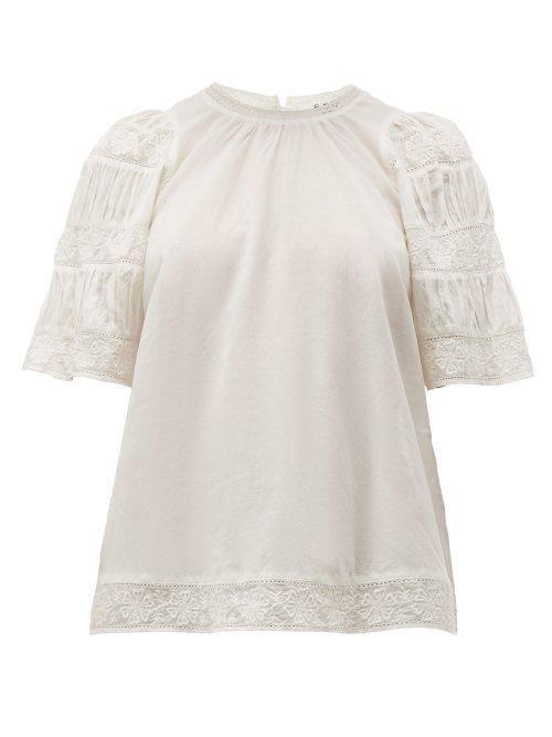 Matchesfashion.com Sea - Audrey Puffed Sleeve Cotton Blend Top - Womens - White