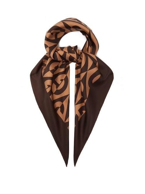 Matchesfashion.com Gucci - Gg Rhombus Print Silk Scarf - Womens - Brown