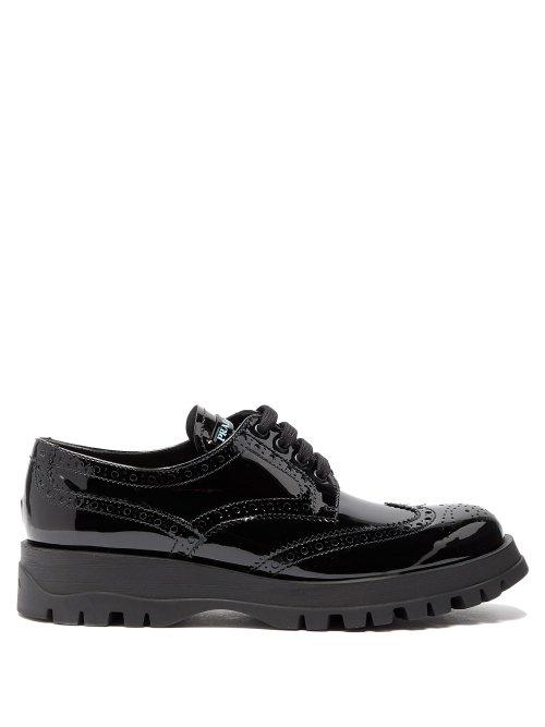 Matchesfashion.com Prada - Patent Leather Flatform Brogues - Womens - Black