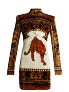 Matchesfashion.com Versace - Leopard Print Velvet Mini Dress - Womens - Multi
