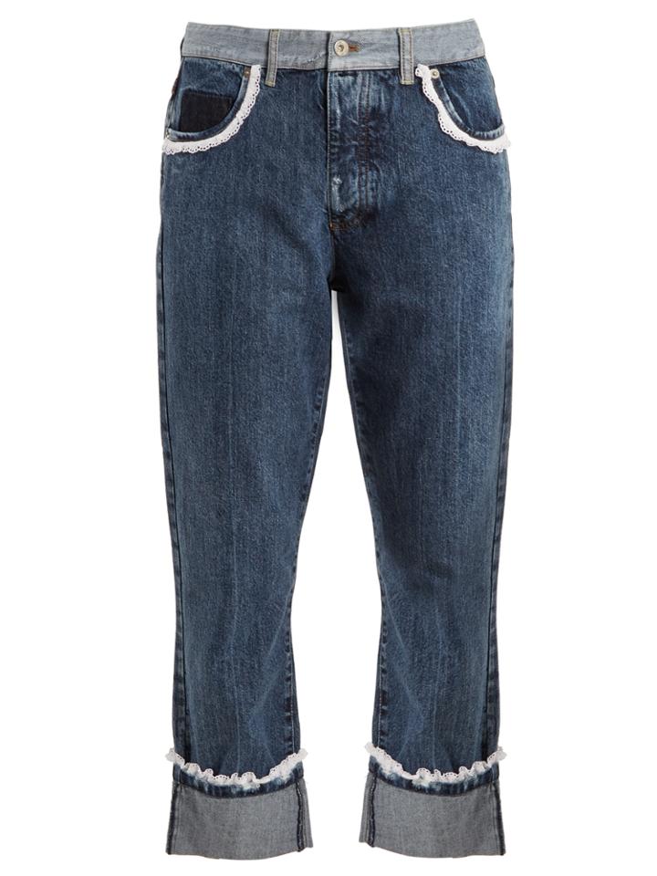 Miu Miu Broderie-anglaise Trimmed Boyfriend Jeans
