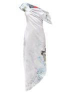 Matchesfashion.com Art School - Dagger One-shoulder Printed Silk Dress - Womens - Blue Multi