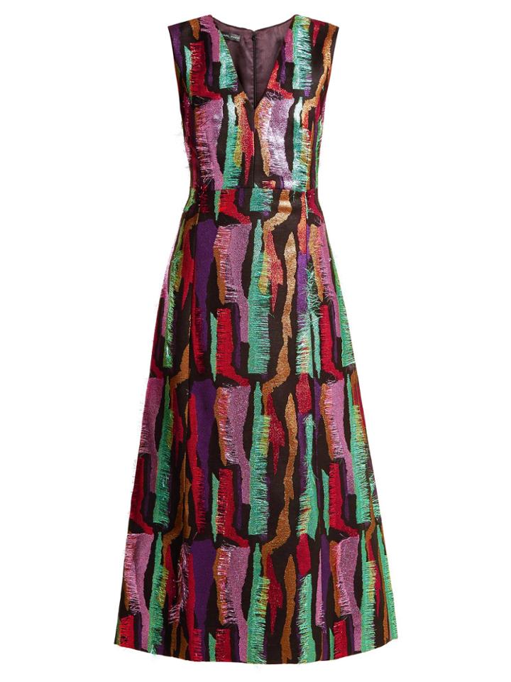 Carl Kapp Hummingbird Sleeveless Jacquard Calf-length Dress