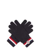 Matchesfashion.com Moncler - Striped Cuff Logo Appliqu Wool Gloves - Mens - Navy