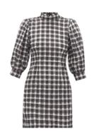 Matchesfashion.com Ganni - Puff-sleeve Cotton-blend Gingham-seersucker Dress - Womens - Black White