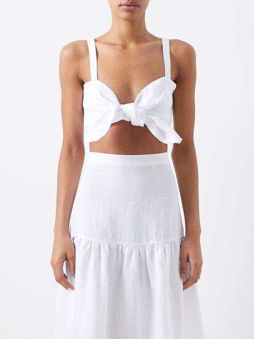 Casa Raki - Cala Tie-front Organic-linen Bralette - Womens - Optical White