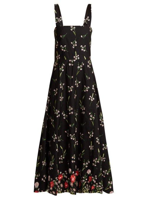 Matchesfashion.com Gioia Bini - Lucinda Floral Embroidered Cotton Blend Dress - Womens - Black