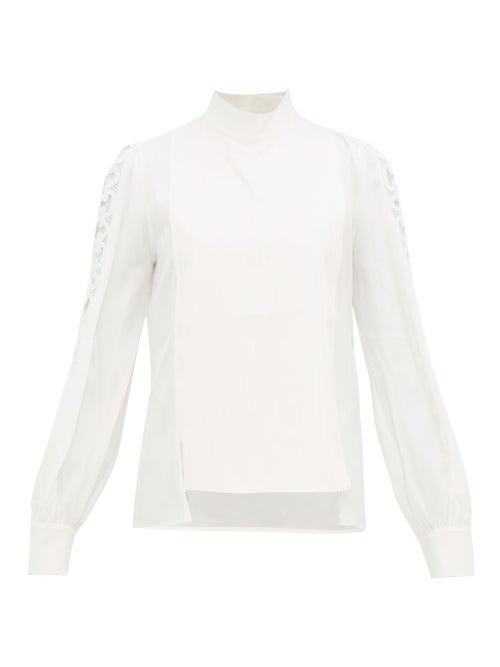Matchesfashion.com Zeus + Dione - Eirene Crochet Panel Silk Blouse - Womens - Ivory Multi