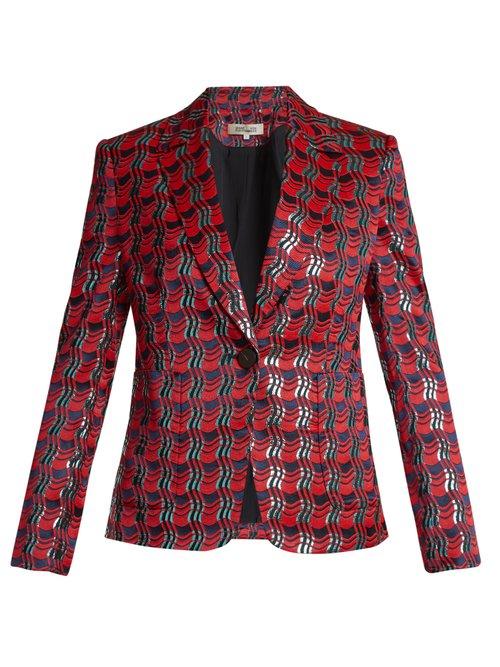Matchesfashion.com Diane Von Furstenberg - Waved Check Single Breasted Jacquard Jacket - Womens - Red Multi