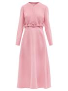 Ladies Rtw Valentino - V-logo Belt Wool-blend Crepe Midi Dress - Womens - Pink