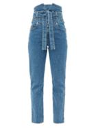 Matchesfashion.com The Attico - Paperbag-waist Slim-leg Jeans - Womens - Denim