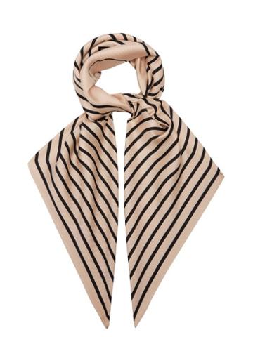 Lescarf - No.45 Rose-print Striped-border Silk-twill Scarf - Womens - Cream Black