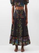 Charo Ruiz - Golny Slit-front Cotton-blend Maxi Skirt - Womens - Black Multi