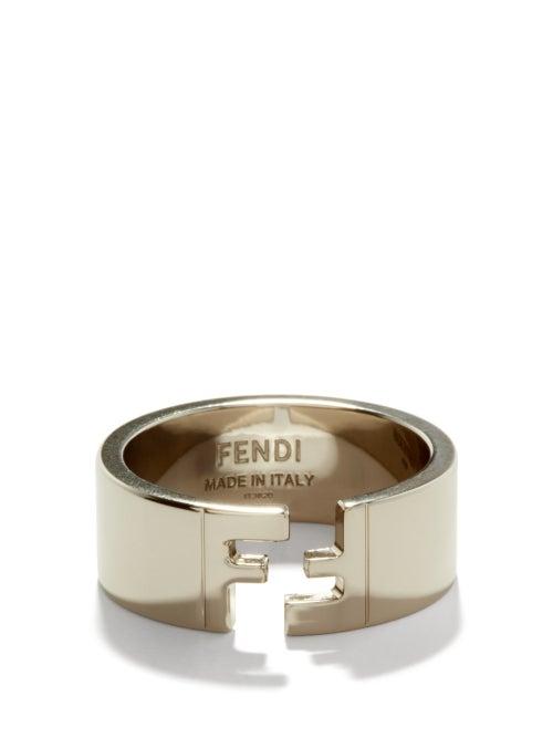 Mens Jewellery Fendi - Ff-logo Metal Ring - Mens - Silver
