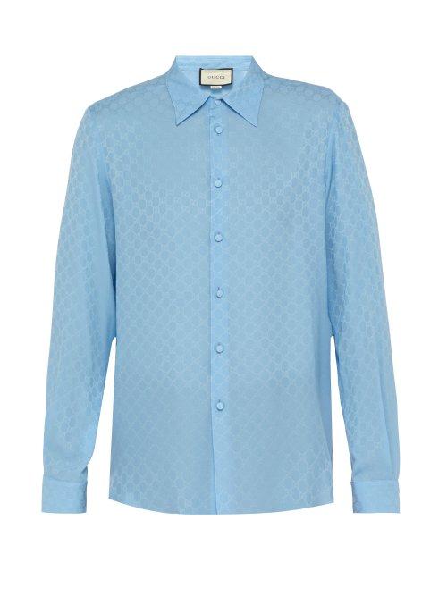 Matchesfashion.com Gucci - Gg Supreme Print Silk Crepe Shirt - Mens - Blue