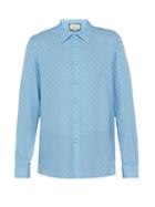 Matchesfashion.com Gucci - Gg Supreme Print Silk Crepe Shirt - Mens - Blue