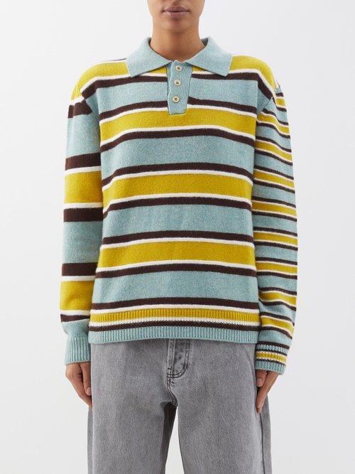 The Elder Statesman - Striped Cashmere Top - Womens - Blue Yellow