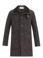 Matchesfashion.com Saint Laurent - Shearling-lined Houndstooth Wool Coat - Mens - Dark Grey