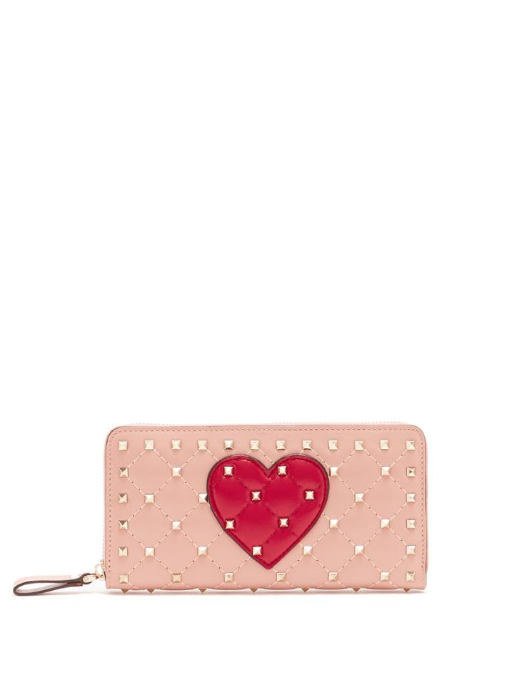 Valentino Rockstud Heart-appliqu Leather Continental Wallet
