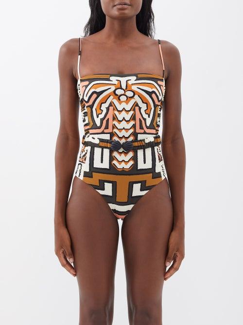 Johanna Ortiz - Kuna Belted Printed Recycled-fibre Swimsuit - Womens - Brown Print