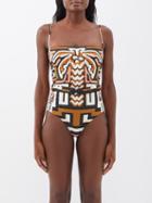 Johanna Ortiz - Kuna Belted Printed Recycled-fibre Swimsuit - Womens - Brown Print