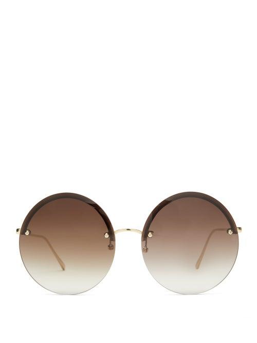 Matchesfashion.com Linda Farrow - Adrienne Round 22kt Gold-plated Sunglasses - Womens - Gold