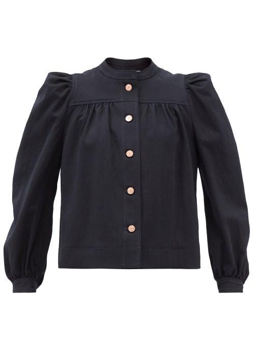 See By Chlo - Collarless Puff-sleeve Gabardine Jacket - Womens - Navy