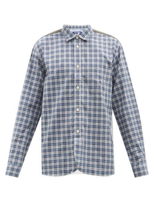 Junya Watanabe - Patchwork Checked Cotton-flannel Shirt - Mens - Blue