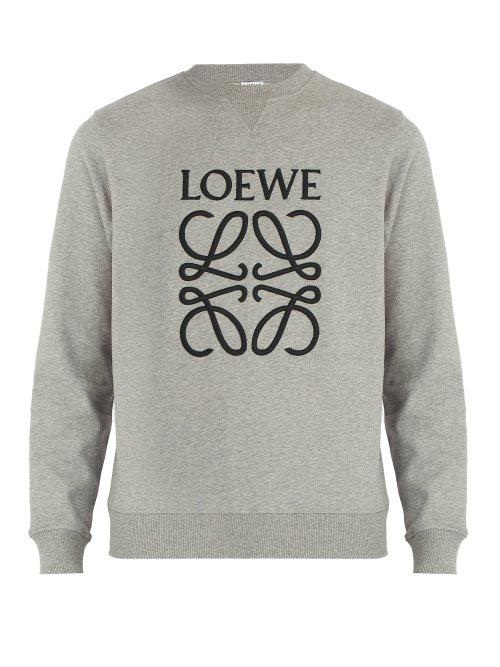 Matchesfashion.com Loewe - Logo Embroidered Cotton Jersey Sweatshirt - Mens - Grey