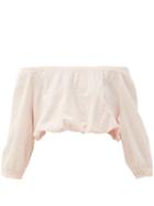 Matchesfashion.com Melissa Odabash - Danna Off-the-shoulder Striped Cotton Crop Top - Womens - Light Pink