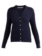 Matchesfashion.com Alessandra Rich - Faux Pearl Button Cotton Blend Cardigan - Womens - Navy